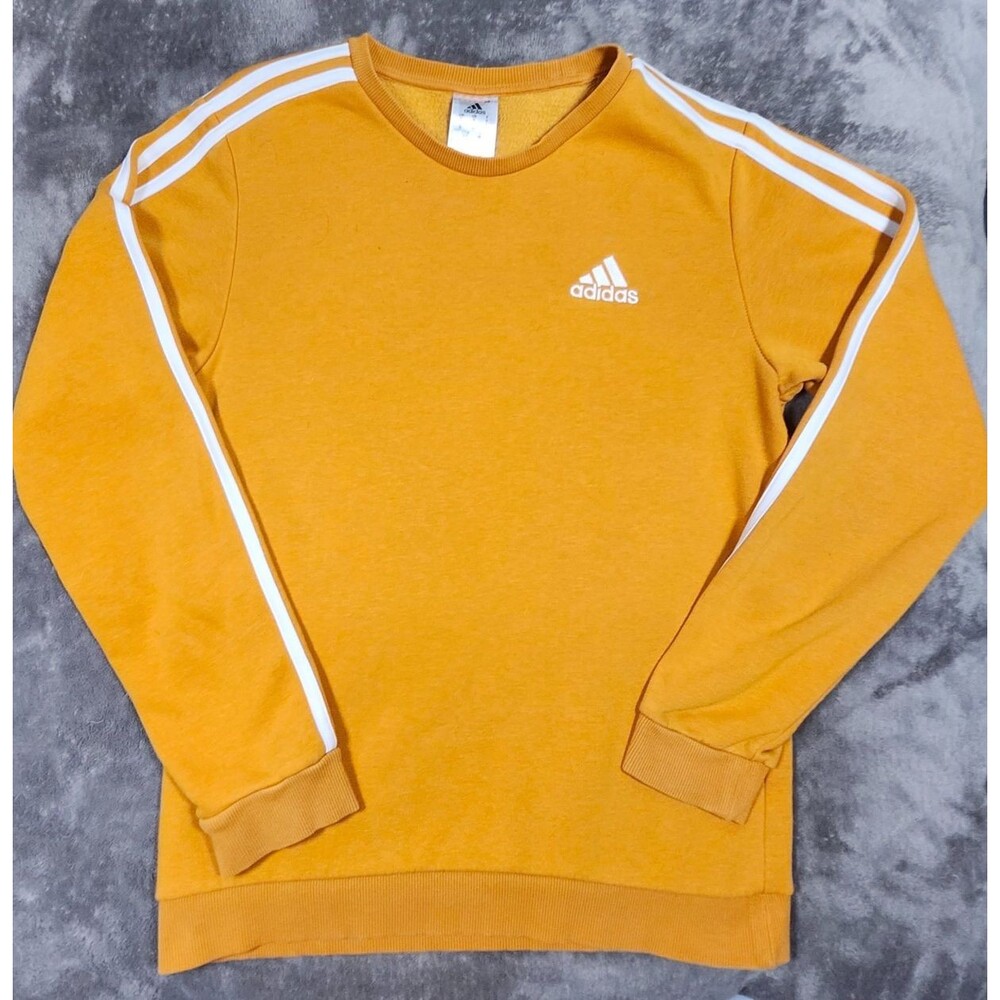 Adidas Sweatshirt Men Small Burnt Orange 3 Stripe Logo Crewneck Casual Pullover